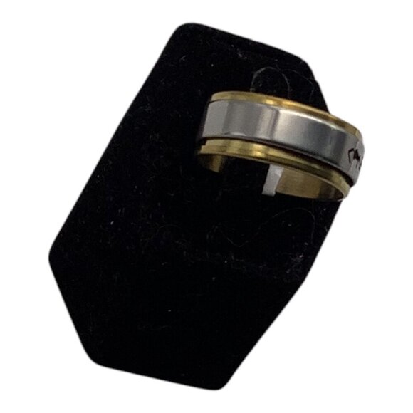 Stainless Steel & Gold Tone Love Engraved Spinner Ring Unisex Band Size 12 - Picture 7 of 9
